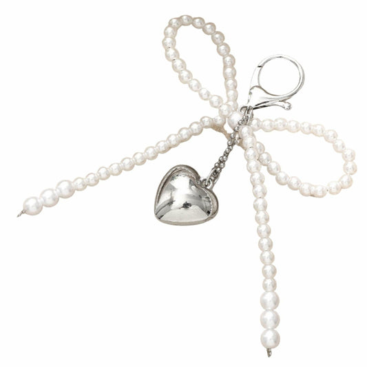 AYYSHULAN Bow Heart Keychain Pearl Bowknot Key Ring Bag & Car Accessory White